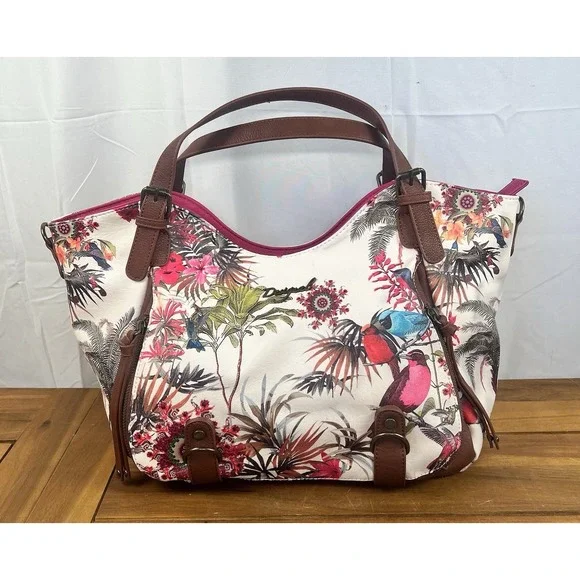 Desugual Rotterdam New Tropic Shoulder Bag Purse Tote Floral Bird Print EUC - Picture 1 of 8
